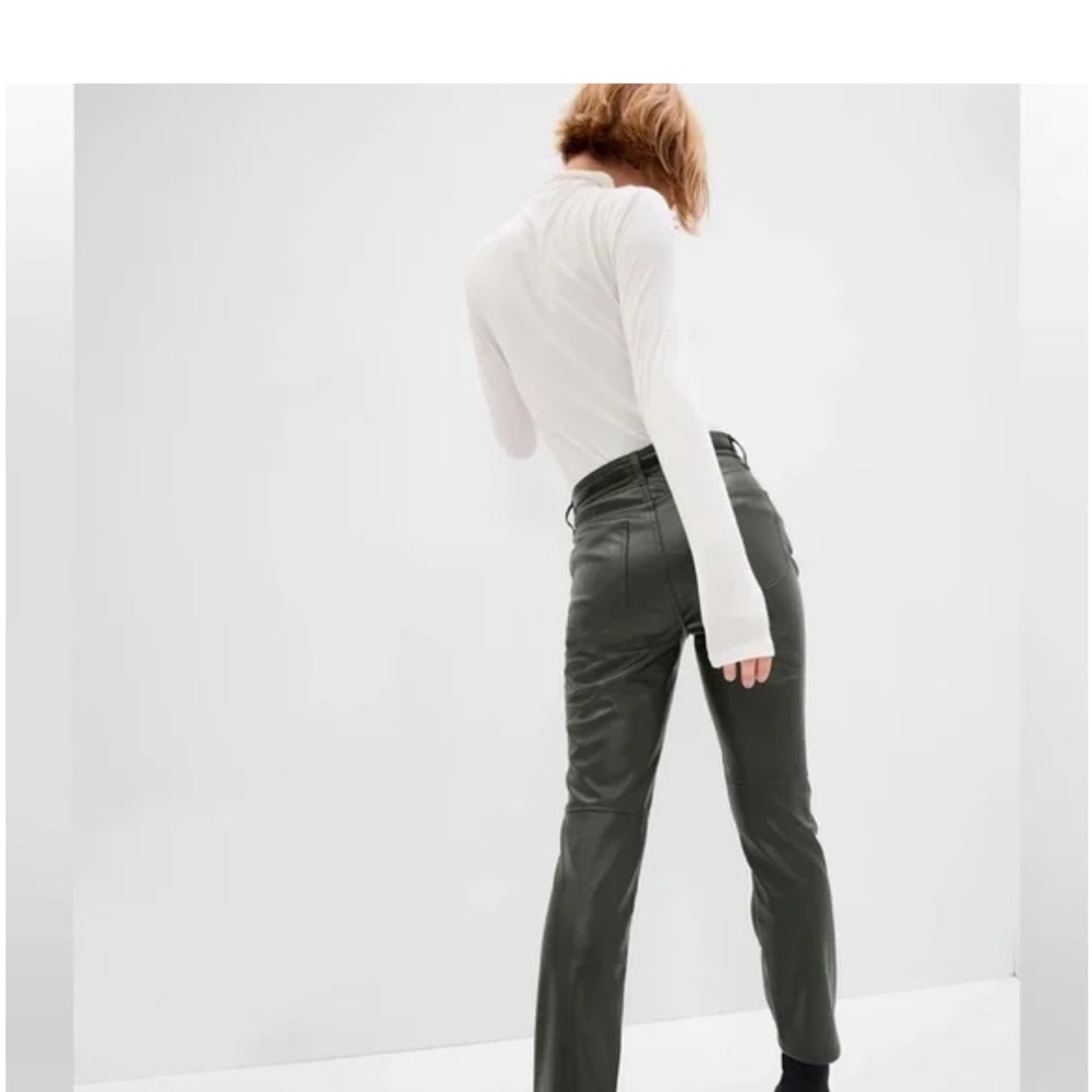 Vintage slim high rise dark green faux leather pants - Picture 2 of 4